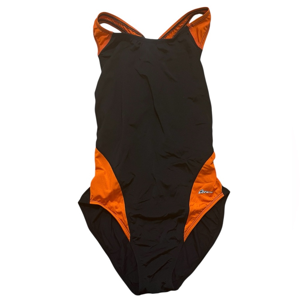 Dolfin Women’s Black & Orange Ocean Performance One Piece Swimsuit, 40 XL